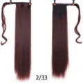 Synthetisch lang glatt Pferdeschwanz Haarverlängerung Klettverschluss 60cm Detail - 55cm / Dunkelbraun (2/33)