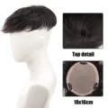 Men human hair toupee breathable base 18x16cm clip in hair replacement system piece for daily use - Black Hairpiece (BF142-2)