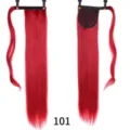60cm long straight red synthetic ponytail hair extension wrap around velcro clip detail view. - 60CM / Bright Red (101)