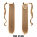 Long straight synthetic wrap-around ponytail wig high temperature fiber 60cm detail view - 60CM / Golden Brown Highlight (27/613)