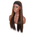 Lange stijle pruik met haarband bruine highlights en zwarte band kleurvariant optie - Lang Steil (SW32-6H1630) / Zwarte en bruine highlights