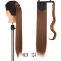 60cm synthetic straight ponytail hair extension with wrap around velcro, brown color detail view. - 60CM / Brown (12)