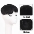 Men's human hair toupee hairpiece one piece with 3 clips breathable inner net 18x16cm black - Black Hairpiece (BF17-2)
