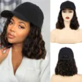 Black baseball cap with short wavy wig synthetic hair attached for women daily fashion wear style. - Dark Brown Highlight Light Auburn