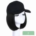 Black baseball cap with short straight hair wig, daily wear sun protection hat for women. - Regular Short Straight Style (AT118-2)