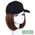 Black baseball cap with short brown synthetic hair wig for women spring summer daily wear. - Regular Short Straight Style (AT118-2-30)