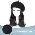 Berretto in velluto nero con capelli corti ondulati, elegante cuffia autunnale e invernale. - Stile Mosso / AH18-2 (Capelli corti mossi neri - Cappello nero)