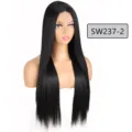 Long straight black synthetic lace front wig, 70cm soft breathable fiber hair detail view. - Long Straight Style (SW237-2) / Natural Black