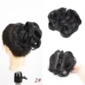 Close-up details of the fluffy claw clip synthetic hair bun, showing hair texture and clasp. - 2#