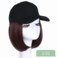 Black baseball cap with short brown bob wig synthetic hair sun hat for daily wear - Regular Short Straight Style (AT118-2-33)