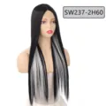 Long straight synthetic wig black white highlight 70cm lace front hair for women fashion - Long Straight Style (SW237-2H60) / Black and White Highlights