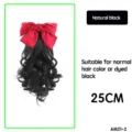 Extension de queue de cheval bouclée nœud rouge noir naturel 25cm postiche synthétique - 25cm / Noir Naturel
