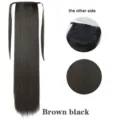 Long straight ponytail hair extension, brown black synthetic ribbon wrap ponytail for women. - Style 4 / Style A-45cm Pack / Calico