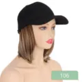 Black baseball cap with short straight hair wig, stylish summer sun hat for women daily wear. - Regular Short Straight Style (AT118-106)