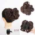 Synthetic claw clip hair bun extension, dark brown messy updo hair piece for daily wear. - 2/33