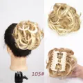 Synthetic hair bun claw clip extension for women, fluffy curly chignon hairpiece detail view. - 105#