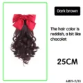 Femme noeud rouge queue de cheval bouclée extension marron foncé 25cm perruque mode - 25cm / Brun Foncé