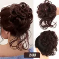 Fluffy messy synthetic hair bun extension 25cm dark brown claw hair piece for women. - Color Code 2/33 / Dark Brown Mix