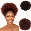 Coda di Cavallo Afro con Coulisse Parrucca Corta Kinky Ricci Chignon Capelli Sintetici Marrone - Auburn Scuro (FB12-33)
