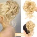 Synthetic messy curly hair bun extension blonde hairpiece for women daily wear 25cm new - Color Code 22H613 / Platinum Highlight