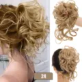 Synthetic messy hair bun scrunchie wig for women, blonde curly updo hair piece 25cm. - Color Code 24 / Honey Blonde