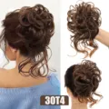 Synthetic messy curly hair bun hair extension brown hairpiece 25cm for easy daily use - Color Code 30T4 / Brown Gradient