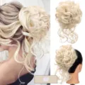 Synthetic curly blonde messy hair bun extension scrunchie updo hairpiece 25cm long - Color Code 60 / Light gold