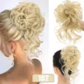Synthetic messy hair bun extension curly blonde updo wig hairpiece for women daily wear 25cm - Shade 102 / Mixed White