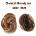 Synthetic claw clip hair bun extension, gradient brown color, easy to wear for daily styling. - 12H24