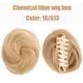 Synthetic fiber claw clip hair bun in color 18/613, easy to wear fluffy curly updo hair piece. - Light Golden Blonde Mix (18H613)