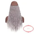 60cm long gray synthetic hair extension halo wire curly wig matte high temp fiber - Corn Wave Style (03-171)