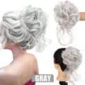 Synthetic gray messy hair bun scrunchie heat resistant fluffy updo hair piece 25cm - Dray Style / Gray