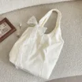 Korean style fresh floral embroidery vest bag, textured hollow fabric shoulder bag details. - Vest Shoulder Bag (With White Flower Accessory) / Hollow Floral