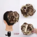 Synthetic claw clip hair bun extension, fluffy brown blonde curly updo wig piece. - 108#