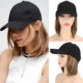 Black baseball cap with short straight hair wig, two-in-one sun visor hat for daily styling. - Regular Short Straight Style (AT118-108)