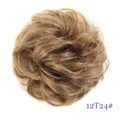 Synthetic hair bun detail shot, messy curly hair scrunchie for women, natural volume styling. - Brown (12T24)