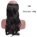 Gedetailleerd overzicht van 24 inch 100g 1B# golvende halo haarextensie voor volume. - Natuurlijk Zwart (1B)