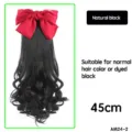 Extension de queue de cheval bouclée avec nœud rouge 45cm noir naturel cheveux synthétiques - 45cm / Noir Naturel