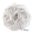 Synthetic hair bun detail view, fluffy messy scrunchie extension in light grey color. - Light Gray Style (Dray)