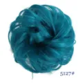 Teal synthetic hair bun detail, fluffy messy scrunchie hair extension for daily use. - Peacock Green Style (5127)