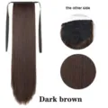 Long straight synthetic hair ponytail extension dark brown wrap around ribbon tie hairpiece - Style 2-33 / Style A-45cm Pack