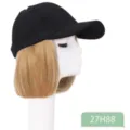 Synthetic wig baseball cap with short straight blonde hair and black sun hat for women. - Regular Short Straight Style (AT118-27H88)