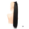 Long straight ponytail hair extension in color 1B, ribbon wrap style with a cute bow. - Style 1B / Style C-65cm Pack