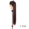 Long straight burgundy ponytail hair extension, synthetic heat resistant fiber wrap variant. - Style 2-99 / Style C-65cm Pack