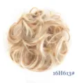 Synthetic hair bun detail shot showing fluffy messy texture and 16H613# blonde color blend. - Beige Cream Style (16H613)