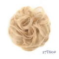 Detailed view of the messy synthetic hair bun scrunchie showing soft texture and blonde color. - Light Golden Style (27T60-Beige)