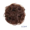 Detail view of brown curly synthetic hair bun scrunchie, fluffy messy updo hair piece. - Light Brown Style (2/30)