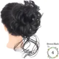 Chignon sintetico con molletta per capelli riccio disordinato marrone nero colore 4 - Marrone Nero (4)