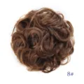Synthetic curly hair bun scrunchie detail view, fluffy messy updo hair piece in brown shade. - Messy Rose Bun Style (8) / Brown
