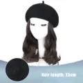 Berretto nero con parrucca riccia marrone 25cm capelli sintetici cappello parrucca - AH18-9/6A